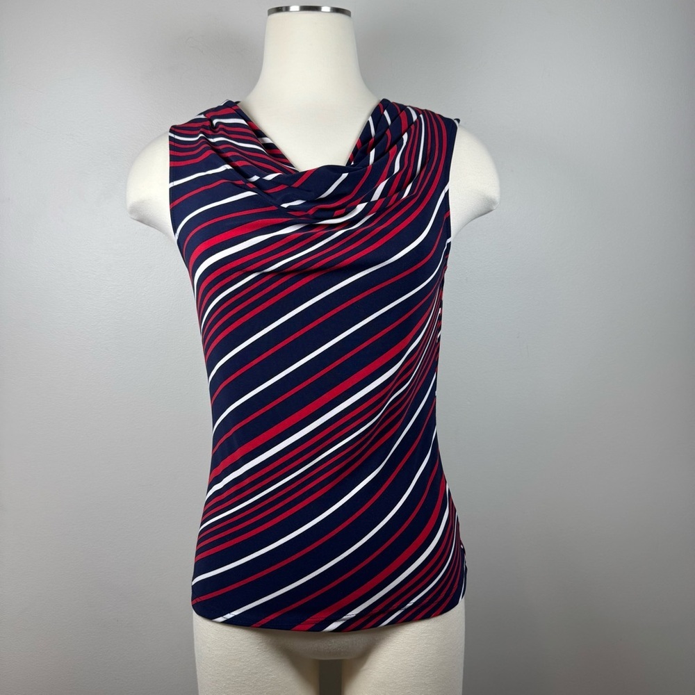 Chaps Striped Tank Top - Navy, Red, White Small